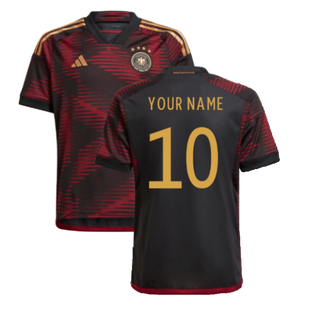 '22-'23 Germany Away Shirt (Kids) (Your Name) Polyester Made By: Adidas Unisex Kids Black Size 7-8