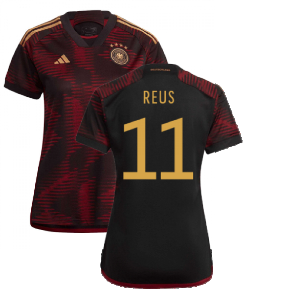 '22-'23 Germany Away Shirt () (Reus 11) Polyester Marco Reus Made By: Adidas Women's Black Small