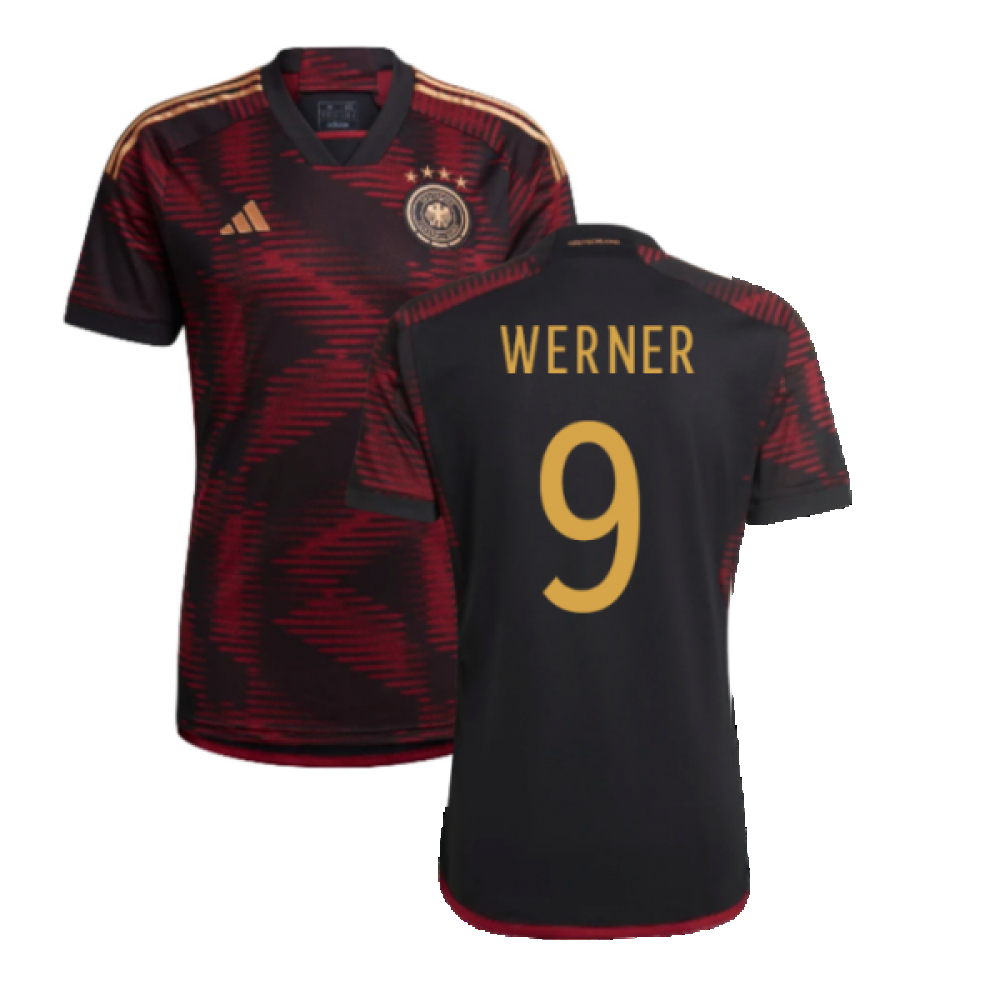 '22-'23 Germany Away Shirt (Werner 9) Polyester Timo Werner Made By: Adidas Men's Black 3XL