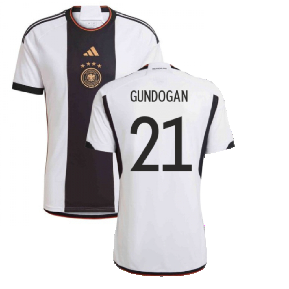 '22-'23 Germany Home Shirt (Kids) (Gundogan 21) Polyester Ilkay Gundogan Made By: Adidas Unisex Kids White Size 7-8