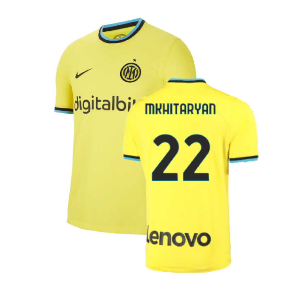 '22-'23 Inter Milan Third Shirt (Mkhitaryan 22) Polyester Henrikh Mkhitaryan Made By: Nike Men's Yellow Medium