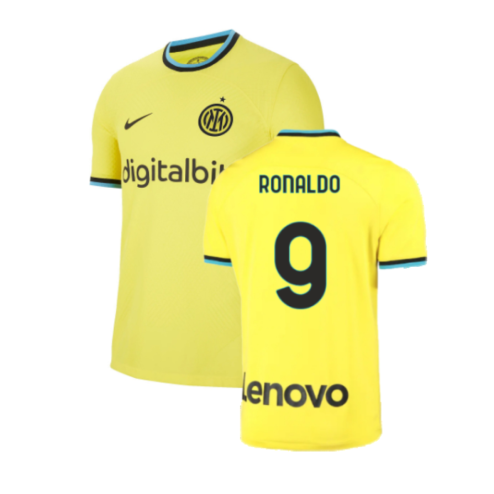 '22-'23 Inter Milan Third Shirt (Ronaldo 9) Polyester Made By: Nike Men's Yellow Medium