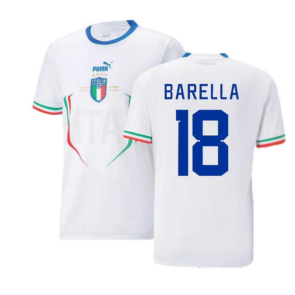 '22-'23 Italy Away Shirt (Barella 18) Polyester Nicolò Barella Made By: Puma Men's White Large