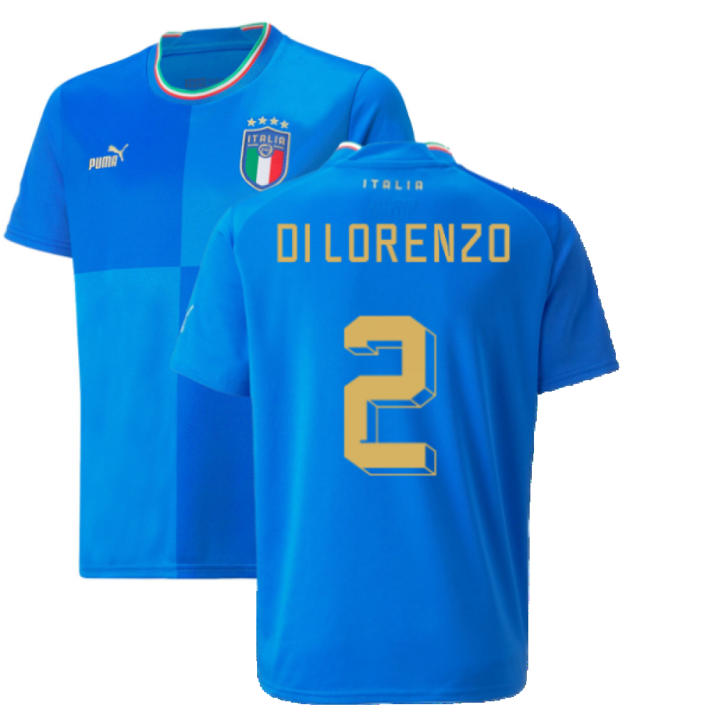 '22-'23 Italy Home Shirt (Kids) (Di Lorenzo 2) Polyester Giovanni Di Lorenzo Made By: Puma Unisex Kids Blue Size 13-14