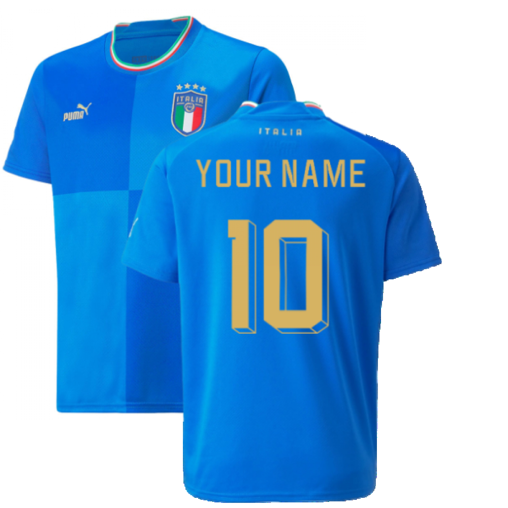 '22-'23 Italy Home Shirt (Kids) (Your Name) Polyester Made By: Puma Unisex Kids Blue Size 13-14
