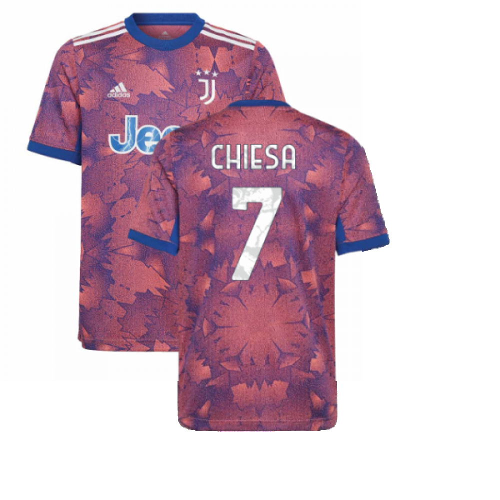'22-'23 Juventus Third Shirt (Kids) (Chiesa 7) Polyester Federico Chiesa Made By: Adidas Unisex Kids Pink Size 7-8