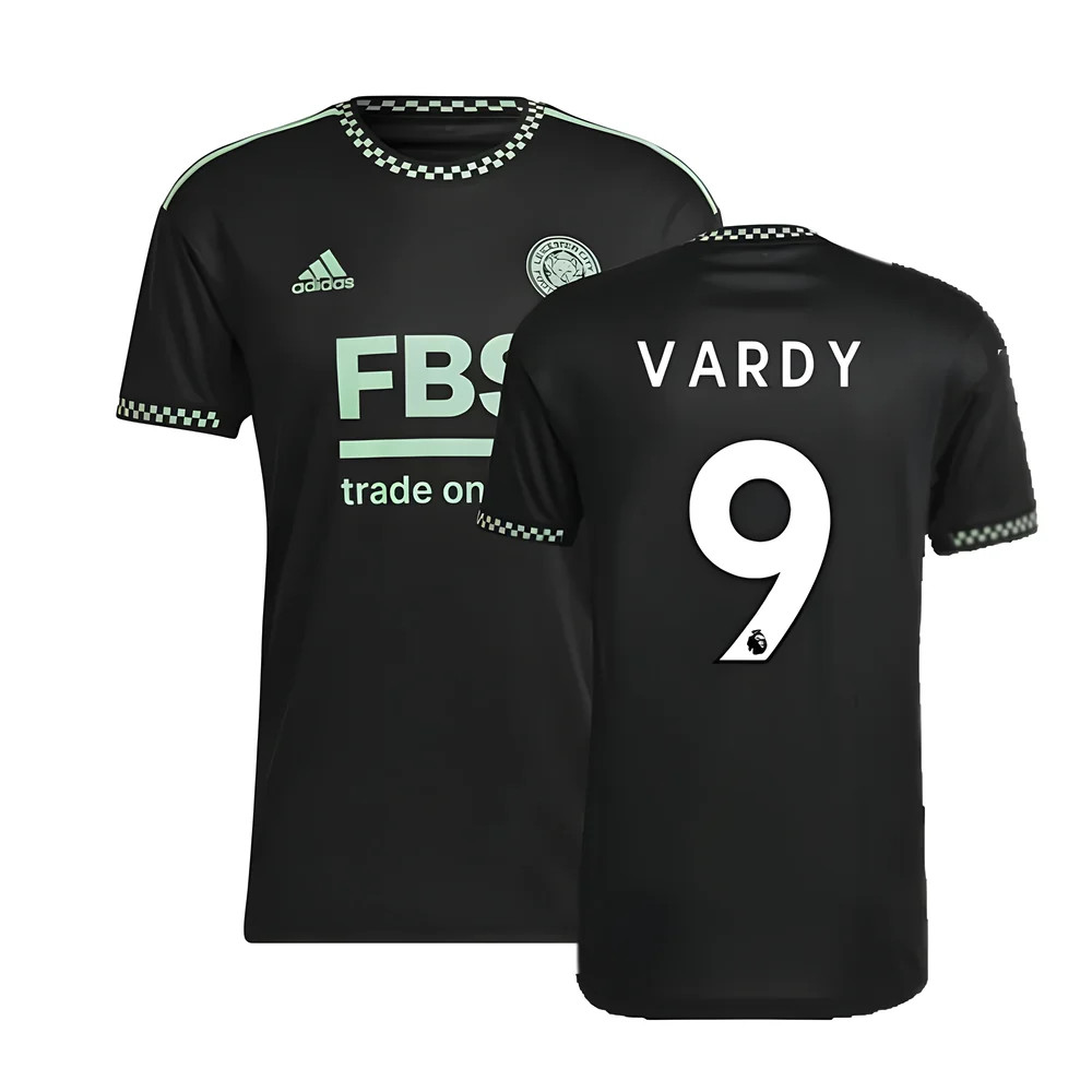 '22-'23 Leicester City Away Shirt (Vardy 9) Polyester Jamie Vardy Made By: Adidas Men's Black Xxl