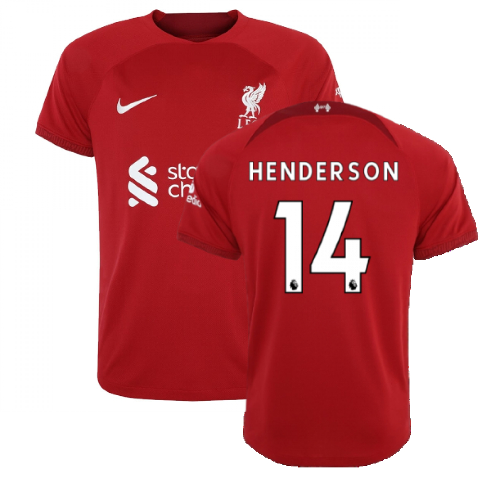 '22-'23 Liverpool Home Shirt (Henderson 14) Polyester Jordan Henderson Made By: Nike Men's Red Extra Small