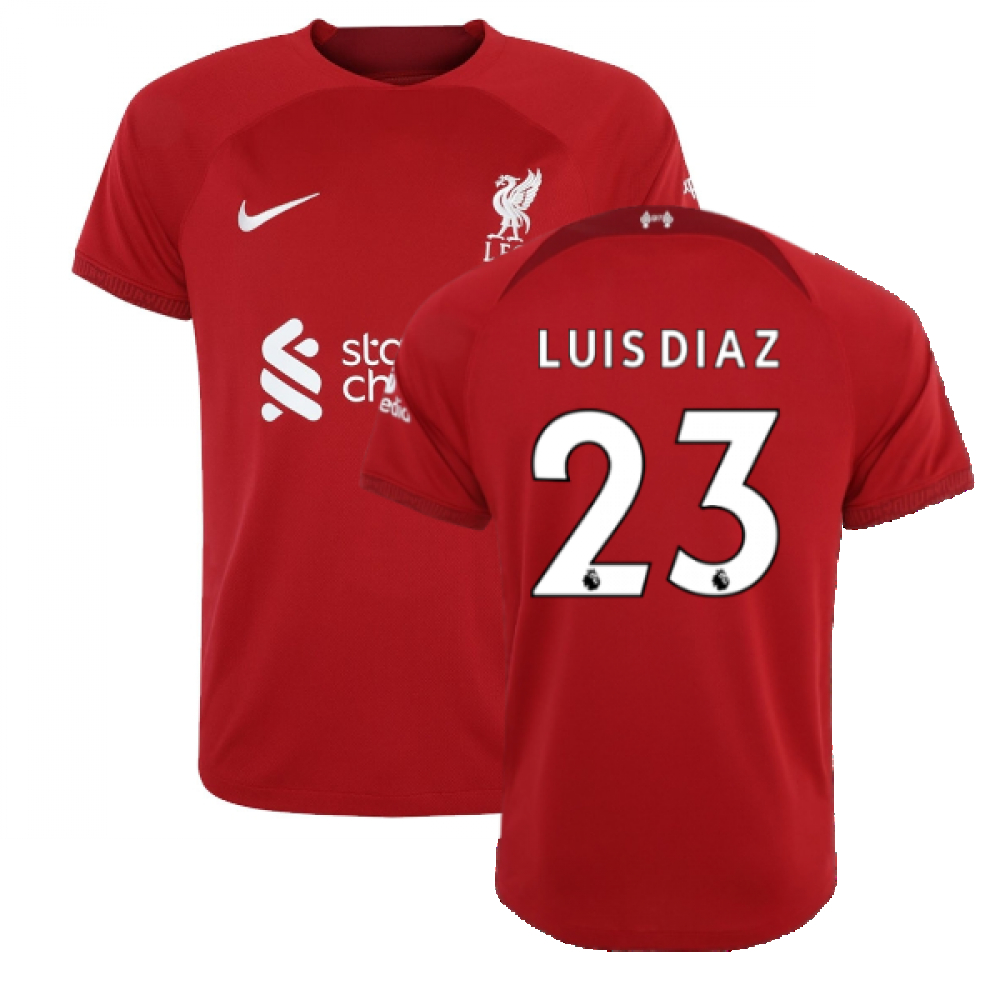 '22-'23 Liverpool Home Shirt (Luis Diaz 23) Polyester Made By: Nike Men's Red Extra Small