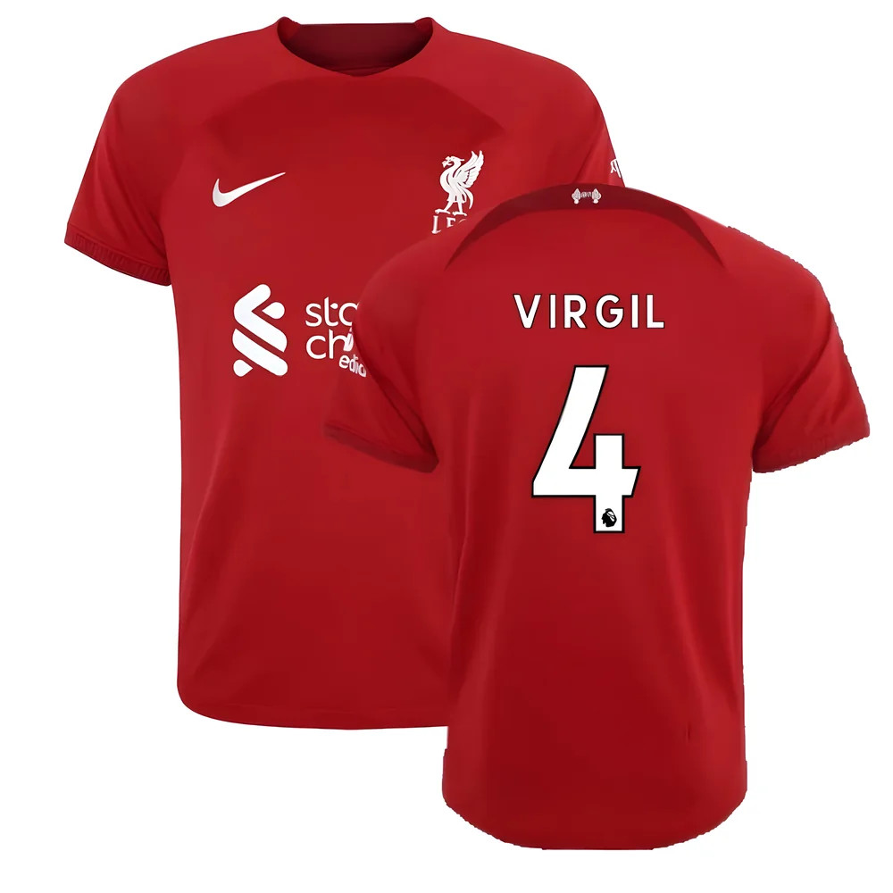 '22-'23 Liverpool Home Shirt (Virgil 4) Polyester Virgil Van Dijk Made By: Nike Men's Red Extra Small