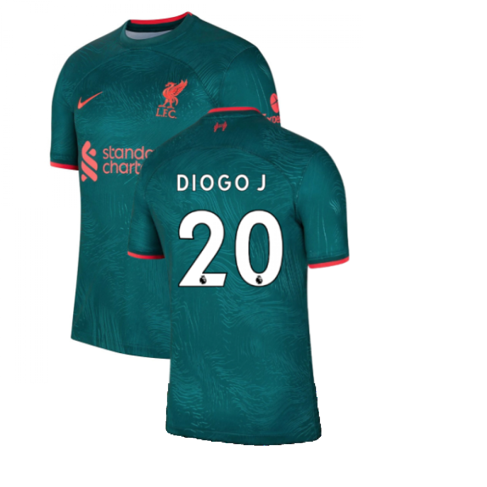 '22-'23 Liverpool Third Shirt (Diogo J 20) Polyester Diogo Jota Made By: Nike Men's Green Small