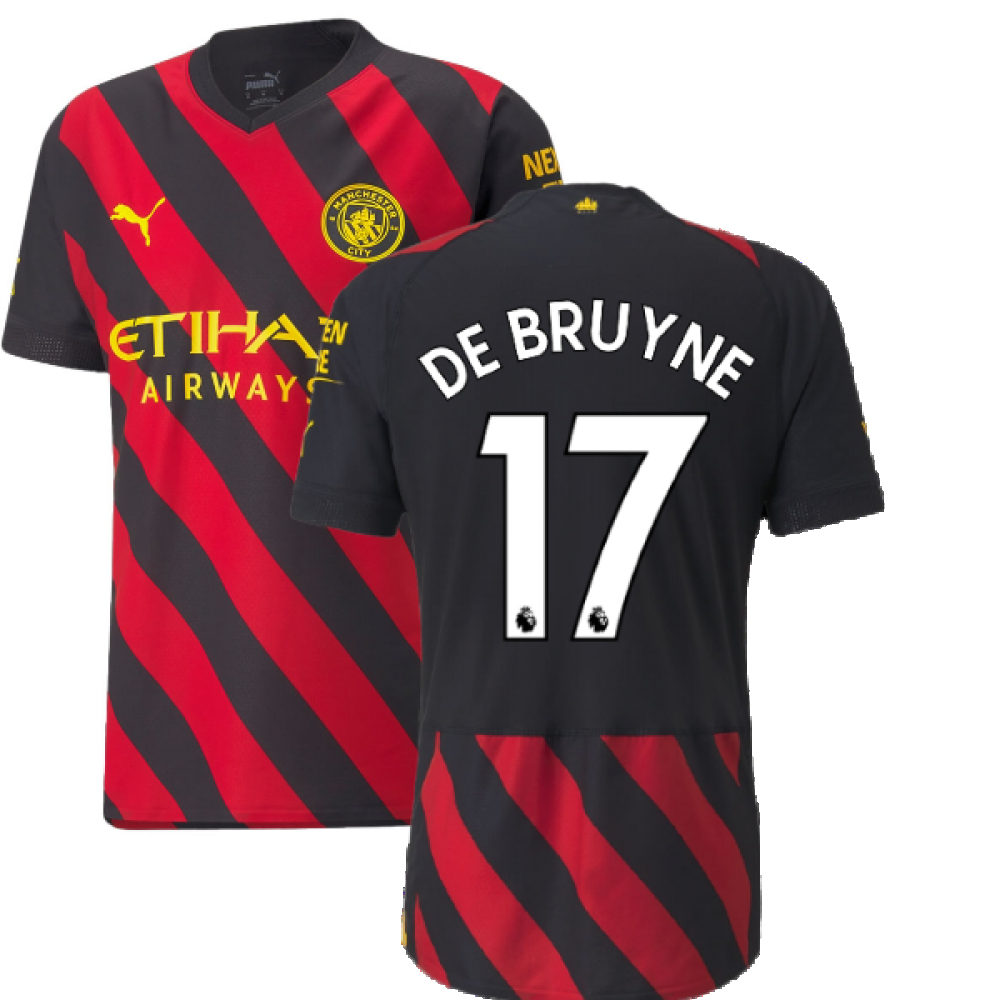 '22-'23 Man City Authentic Away Shirt (De Bruyne 17) Polyester Kevin De Bruyne Manchester City Made By: Puma Men's Red Small