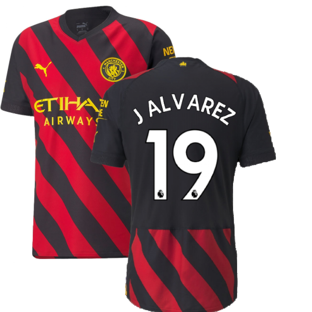 '22-'23 Man City Authentic Away Shirt (J Alvarez 19) Polyester Julian Alvarez Manchester City Made By: Puma Men's Red Small