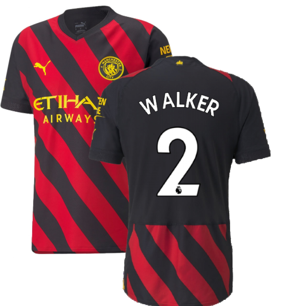'22-'23 Man City Authentic Away Shirt (Walker 2) Polyester Kyle Walker Manchester City Made By: Puma Men's Red Small