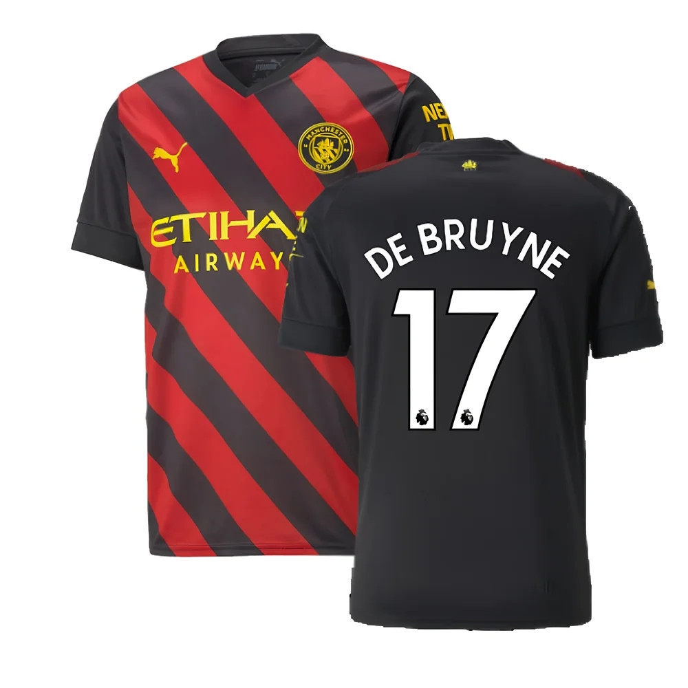'22-'23 Man City Away Shirt (De Bruyne 17) Polyester Kevin De Bruyne Manchester City Made By: Puma Men's Red/Black Medium