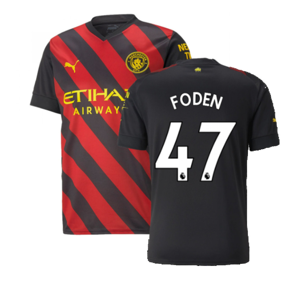 '22-'23 Man City Away Shirt (Foden 47) Polyester Phil Foden Manchester City Made By: Puma Men's Red/Black Medium
