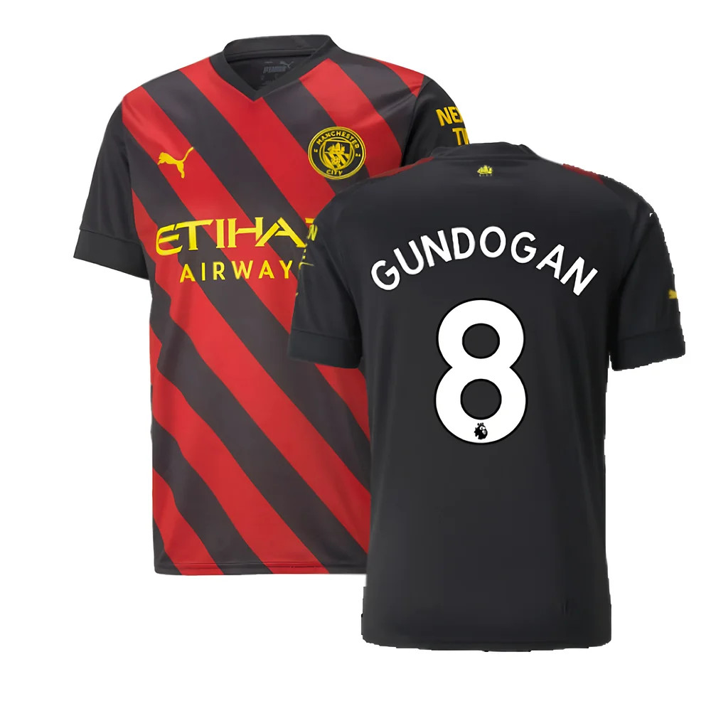 '22-'23 Man City Away Shirt (Gundogan 8) Polyester Ilkay Gundogan Manchester City Made By: Puma Men's Red/Black Large