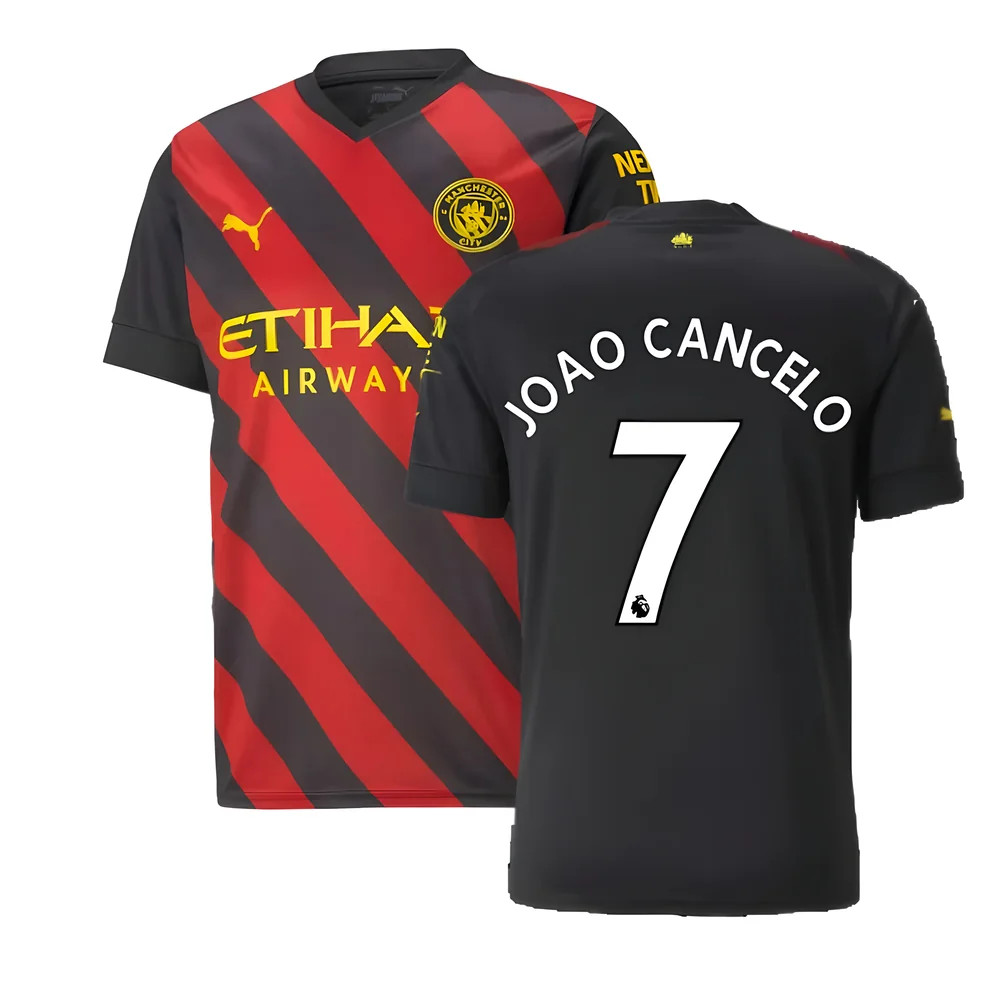 '22-'23 Man City Away Shirt (Joao Cancelo 7) Polyester Manchester City Made By: Puma Men's Red/Black Medium