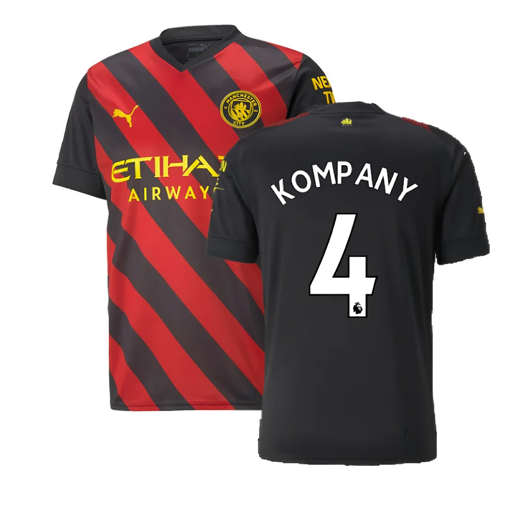 '22-'23 Man City Away Shirt (Kompany 4) Polyester Vincent Kompany Manchester City Made By: Puma Men's Red/Black Medium