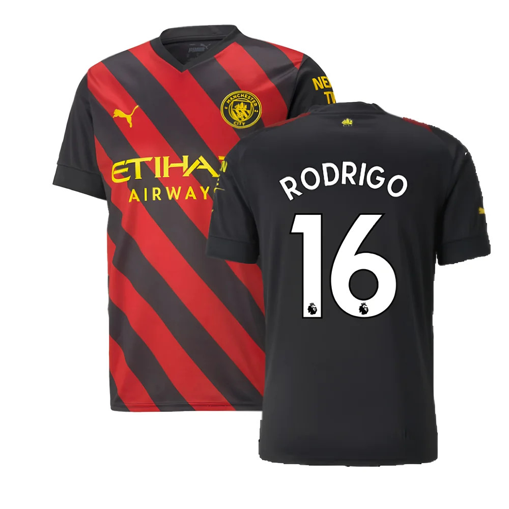 '22-'23 Man City Away Shirt (Rodrigo 16) Polyester Manchester City Made By: Puma Men's Red/Black Large
