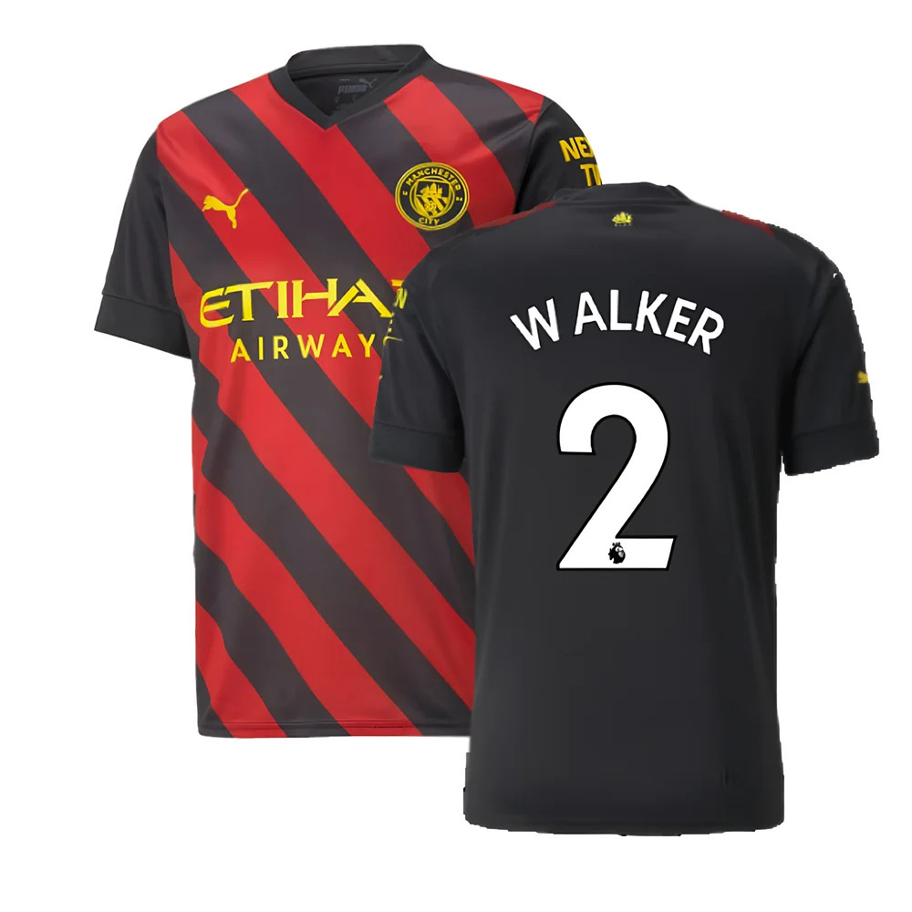 '22-'23 Man City Away Shirt (Walker 2) Polyester Kyle Walker Manchester City Made By: Puma Men's Red/Black Large