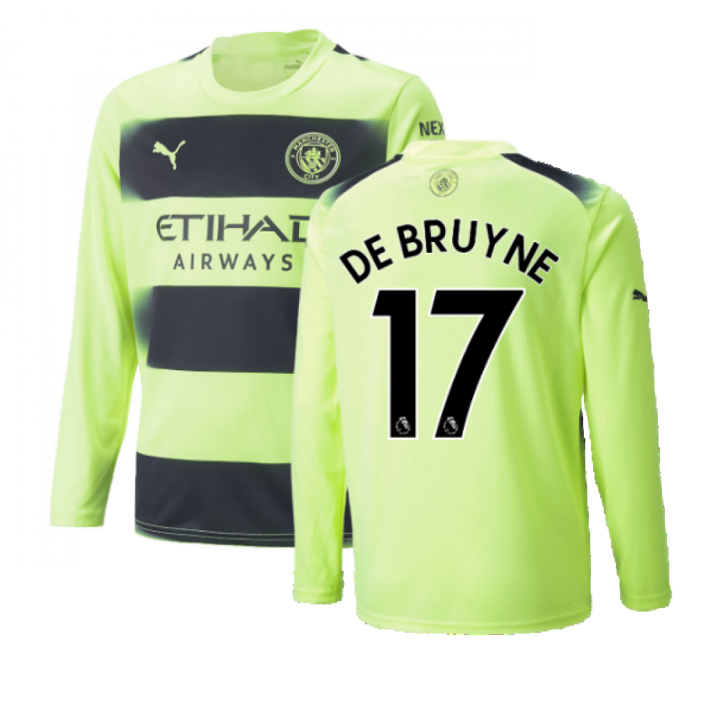 '22-'23 Man City Long Sleeve Third Shirt (De Bruyne 17) Polyester Kevin De Bruyne Manchester City Made By: Puma Men's Yellow Medium