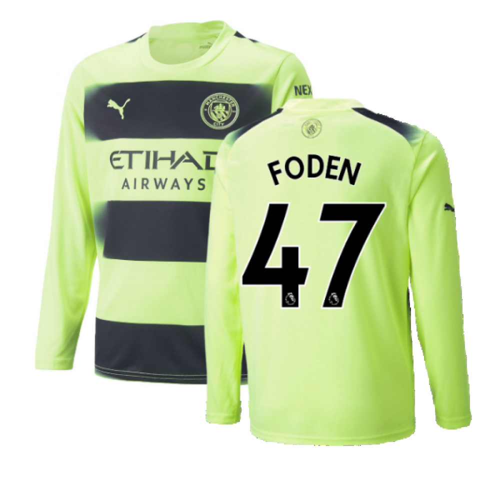 '22-'23 Man City Long Sleeve Third Shirt (Foden 47) Polyester Phil Foden Manchester City Made By: Puma Men's Yellow Medium