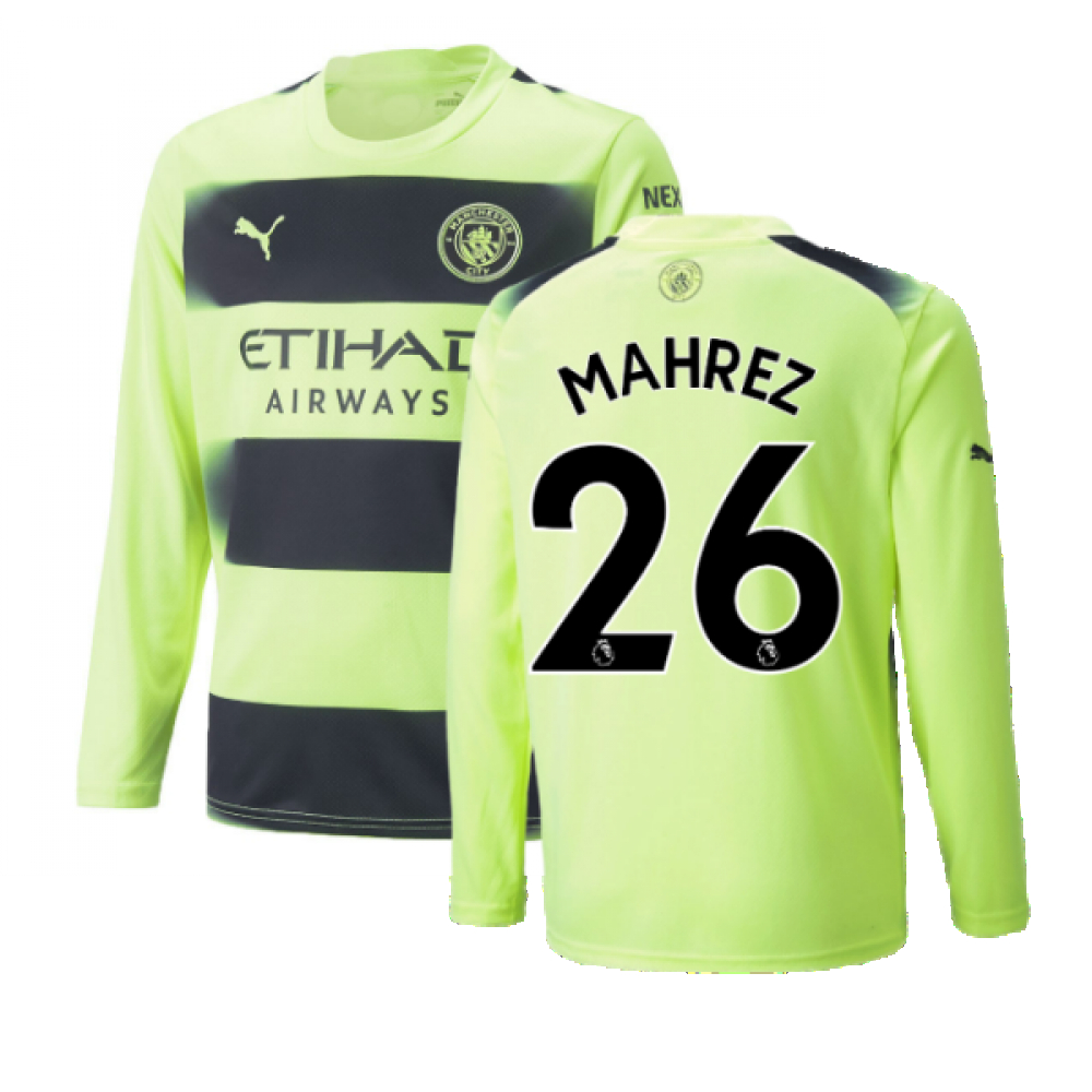 '22-'23 Man City Long Sleeve Third Shirt (Mahrez 26) Polyester Riyad Mahrez Manchester City Made By: Puma Men's Yellow Medium