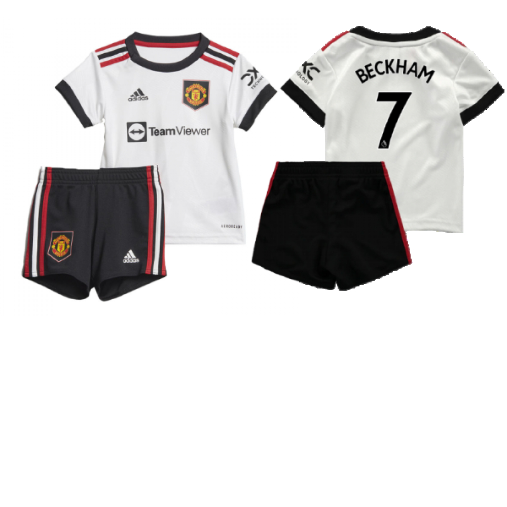 '22-'23 Man Utd Away Baby Kit (Beckham 7) Toddler's Polyester David Beckham Manchester United Made By: Adidas Unisex Toddler White 9-12 Mo