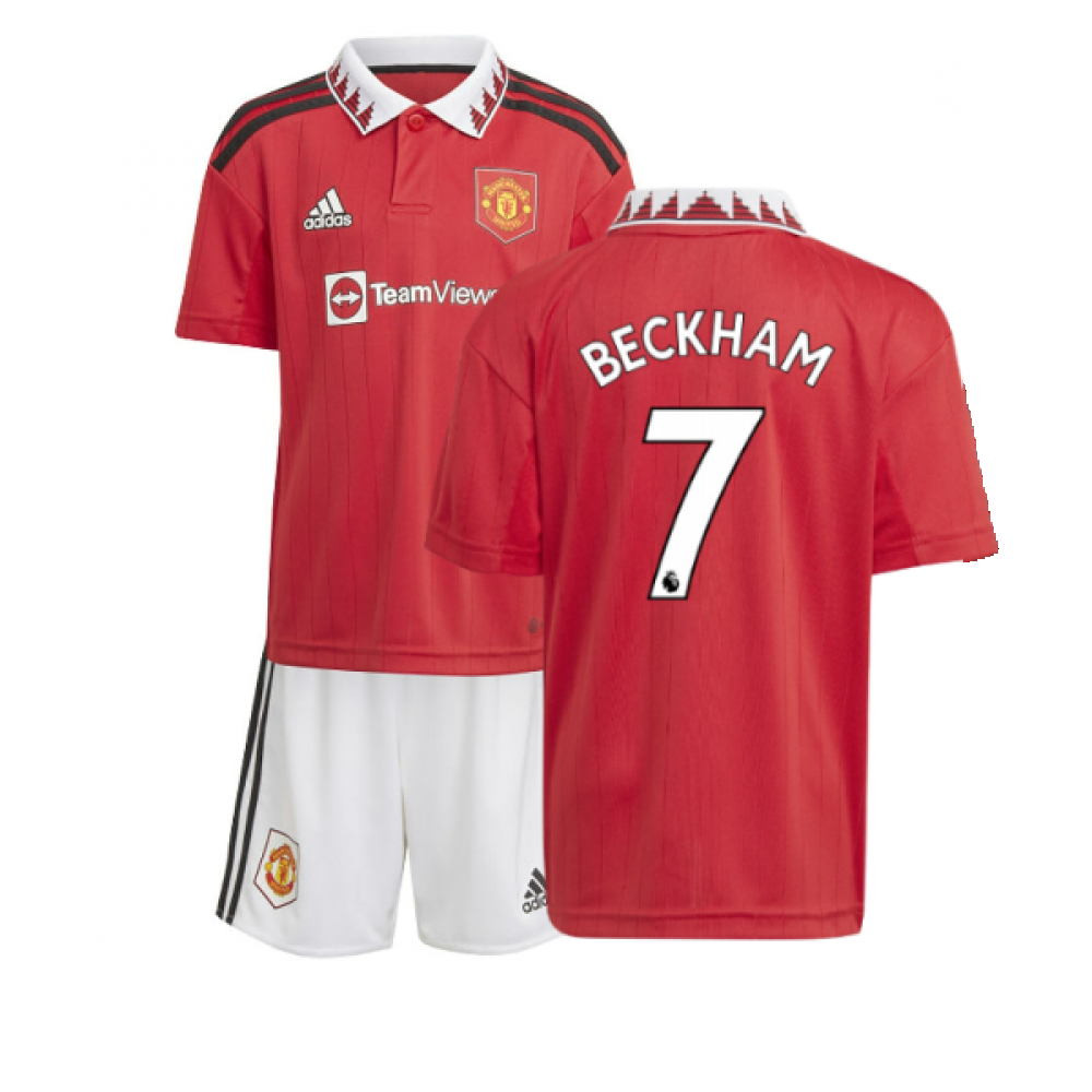 '22-'23 Man Utd Home Mini Kit (Beckham 7) Toddler's 2-3 Toddler Polyester David Beckham Manchester United Made By: Adidas Unisex Toddler Red 18-24 Mo