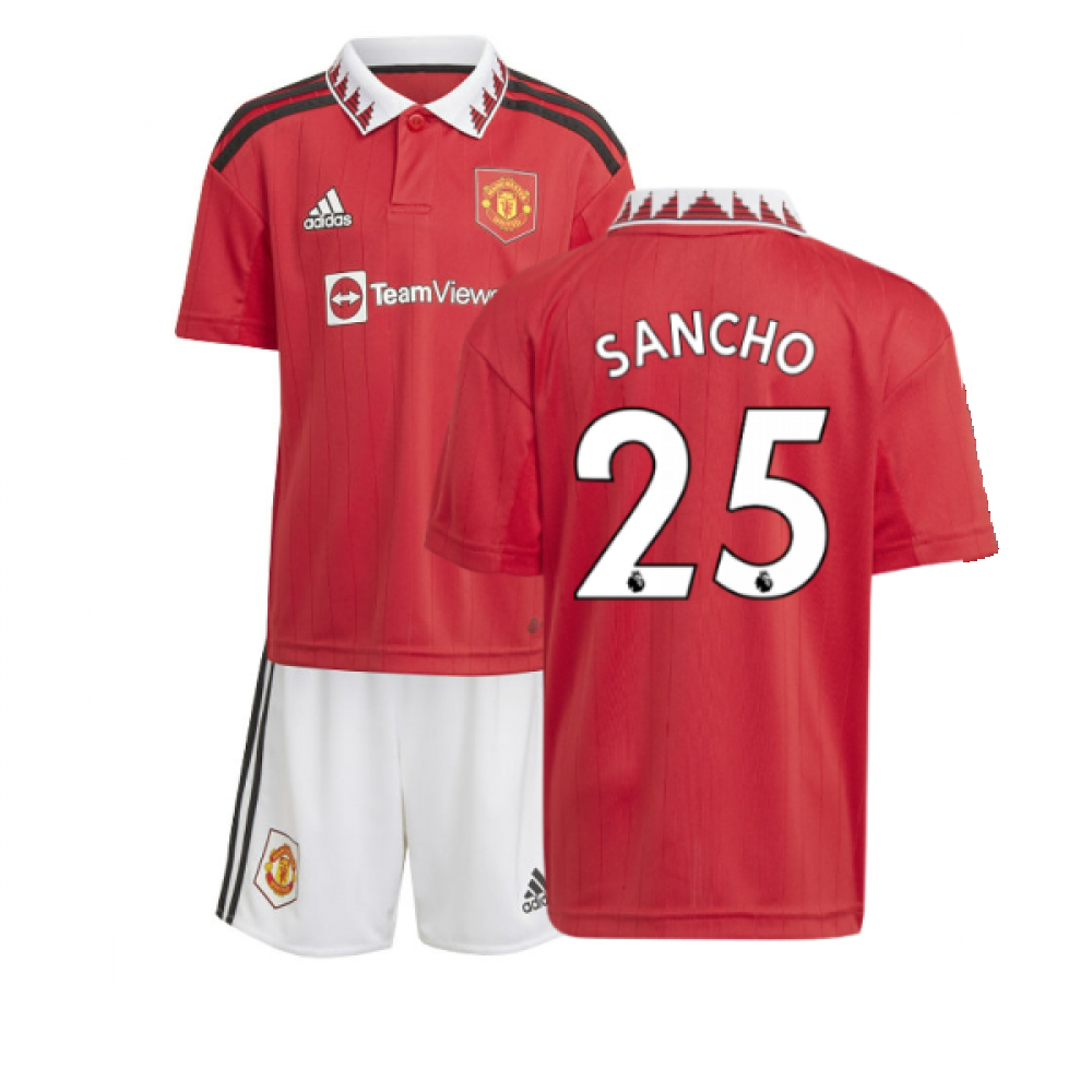 '22-'23 Man Utd Home Mini Kit (Sancho 25) Toddler's Polyester Jadon Sancho Manchester United Made By: Adidas Unisex Toddler Red 2-3 Toddler