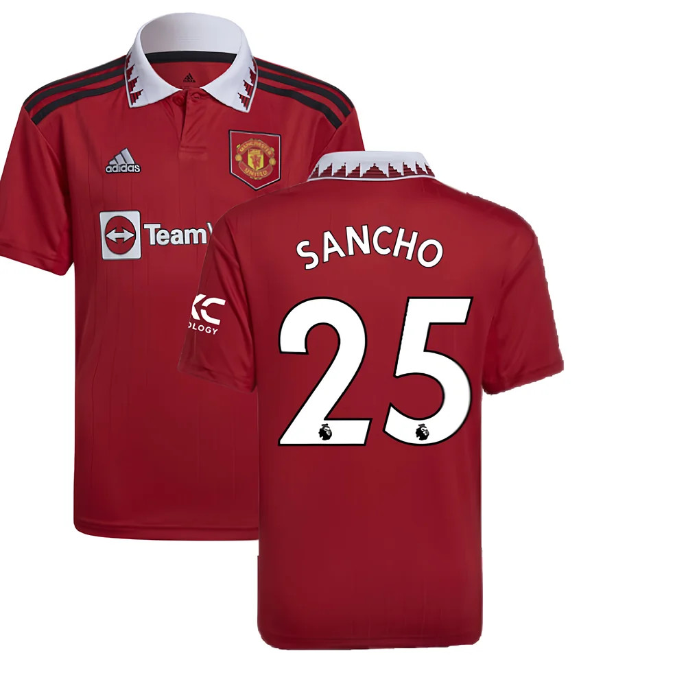 '22-'23 Man Utd Home Shirt (Kids) (Sancho 25) Men's Polyester Jadon Sancho Manchester United Made By: Adidas Boys Red Size 13-14