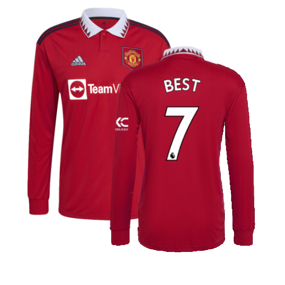 '22-'23 Man Utd Long Sleeve Home Shirt (Best 7) Polyester George Best Manchester United Made By: Adidas Men's Red 3XL