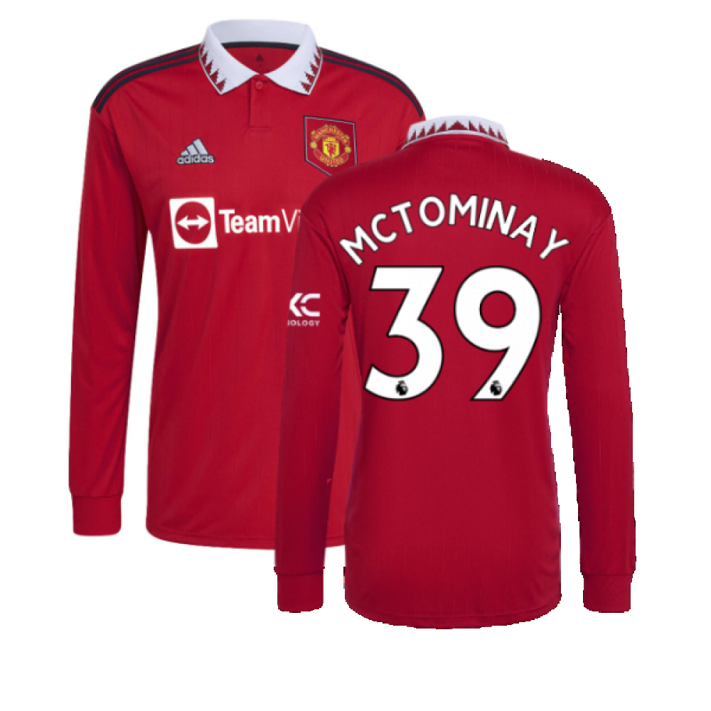 '22-'23 Man Utd Long Sleeve Home Shirt (Mctominay 39) Polyester Scott Mctominay Manchester United Made By: Adidas Men's Red Small