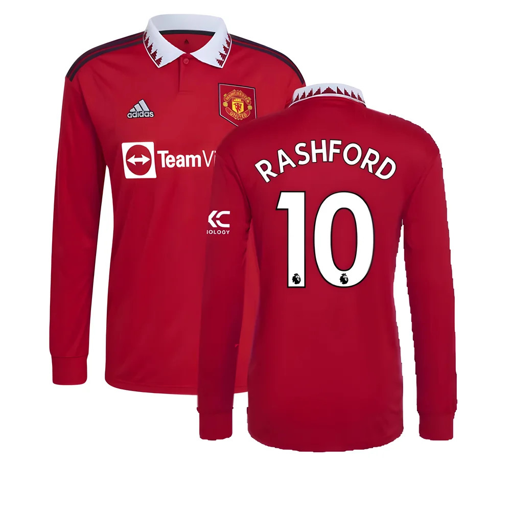 '22-'23 Man Utd Long Sleeve Home Shirt (Rashford 10) Polyester Marcus Rashford Manchester United Made By: Adidas Men's Red 3XL