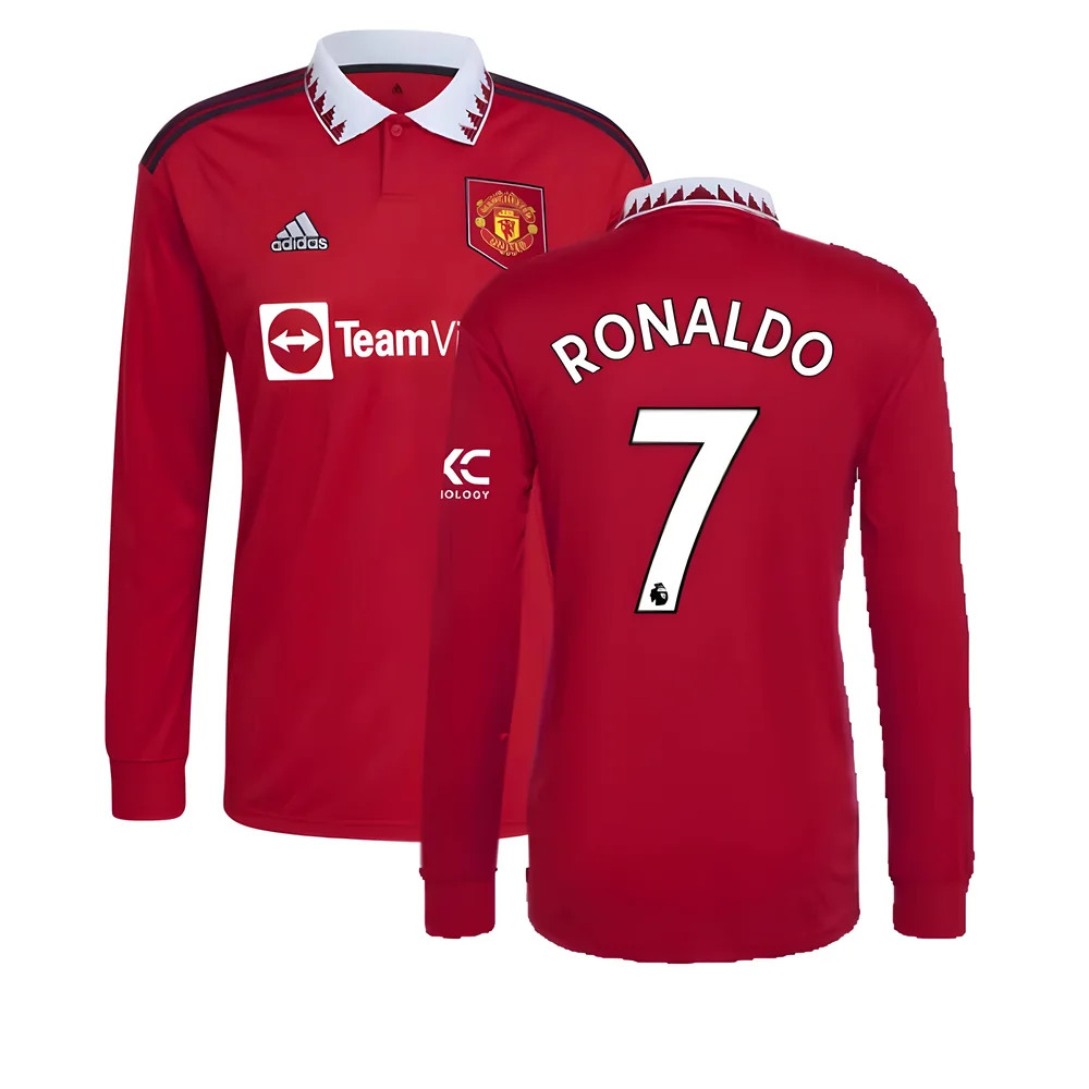 '22-'23 Man Utd Long Sleeve Home Shirt (Ronaldo 7) Polyester Cristiano Ronaldo Manchester United Made By: Adidas Men's Red 3XL