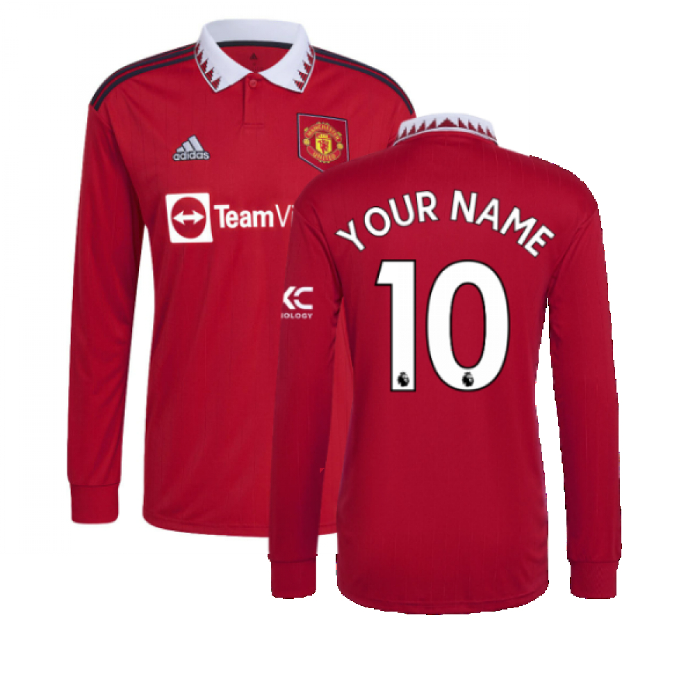 '22-'23 Man Utd Long Sleeve Home Shirt (Your Name) Polyester Manchester United Made By: Adidas Men's Red 3XL