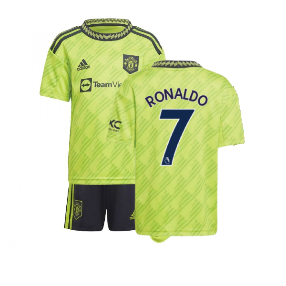 '22-'23 Man Utd Third Mini Kit (Ronaldo 7) Polyester Cristiano Ronaldo Manchester United Made By: Adidas Men's Yellow 2-3 Toddler