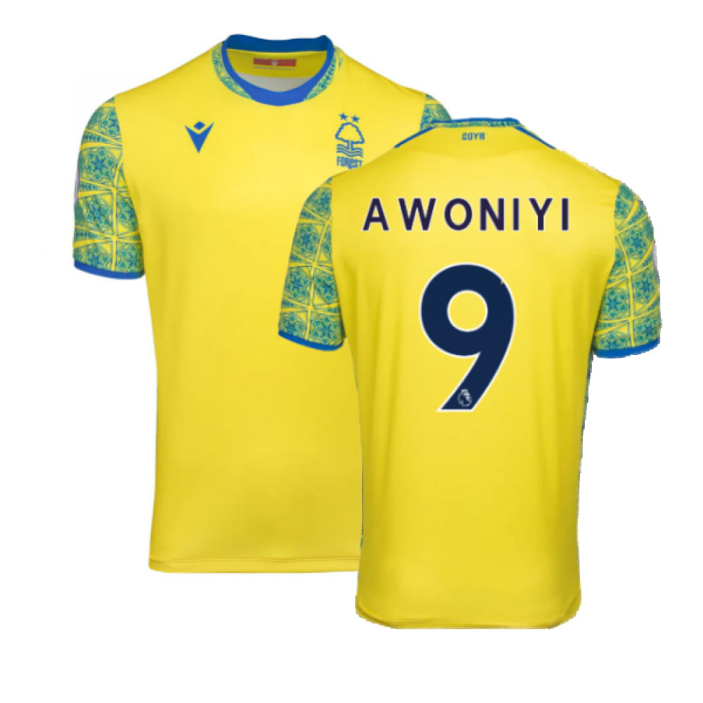 '22-'23 Nottingham Forest Away Shirt (Awoniyi 9) Polyester Taiwo Awoniyi Made By: Macron Men's Yellow Large