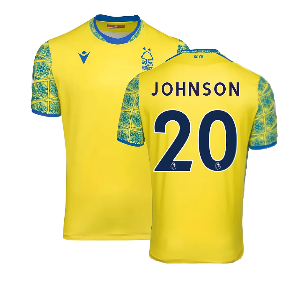 '22-'23 Nottingham Forest Away Shirt (Johnson 20) Polyester Brennan Johnson Made By: Macron Men's Yellow Large