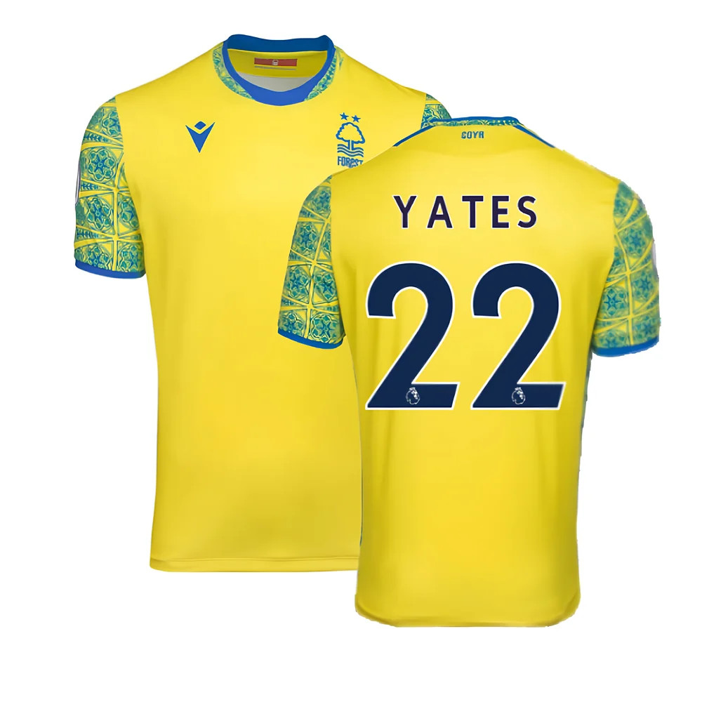 '22-'23 Nottingham Forest Away Shirt (Yates 22) Polyester Ryan Yates Made By: Macron Men's Yellow Large