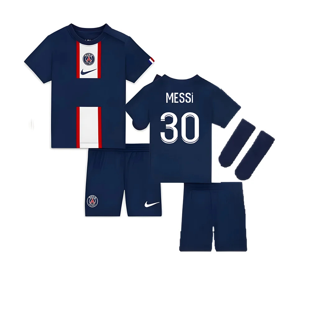 '22-'23 Psg Little Boys Home Kit (Messi 30) Kids Polyester Lionel Messi Made By: Nike Unisex Kids Navy Small