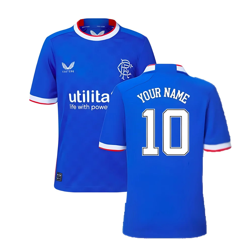 '22-'23 Rangers Home Shirt (Kids) (Your Name) Polyester Made By: Castore Unisex Kids Blue Medium