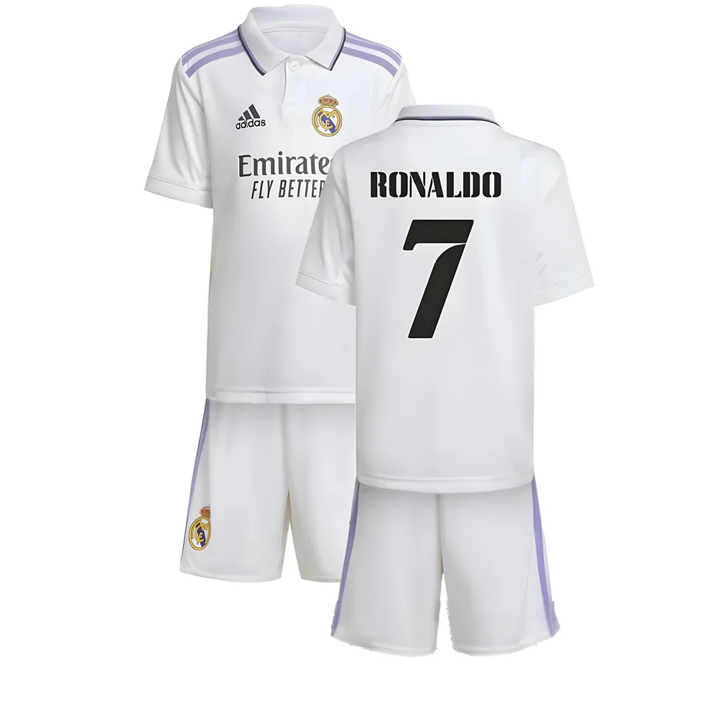 '22-'23 Real Madrid Home Mini Kit (Ronaldo 7) Toddler's 2-3 Toddler Polyester Cristiano Ronaldo Unisex Toddler White 3-4 Toddler