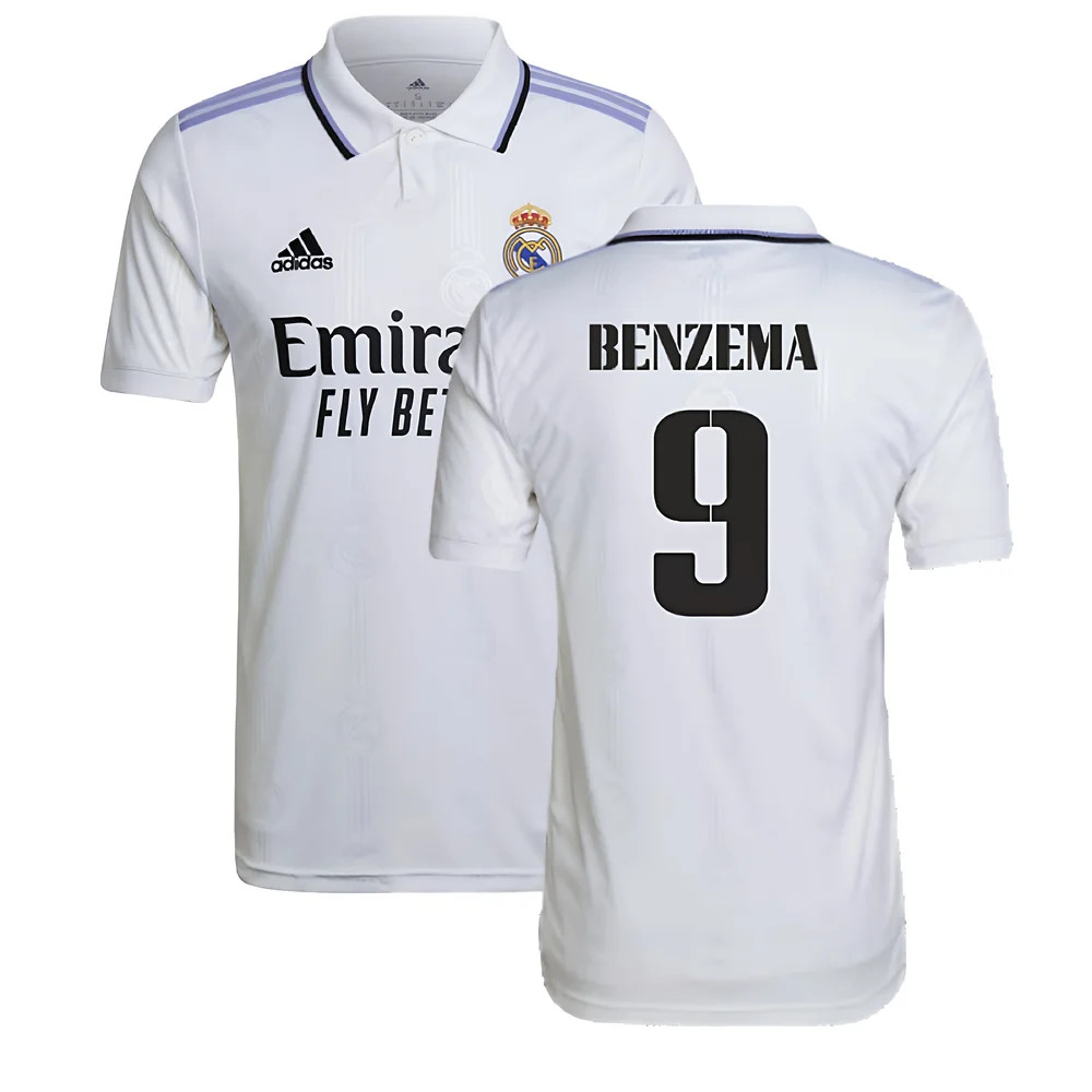 '22-'23 Real Madrid Home Shirt (Benzema 9) Polyester Karim Benzema Made By: Adidas Men's White Xxl