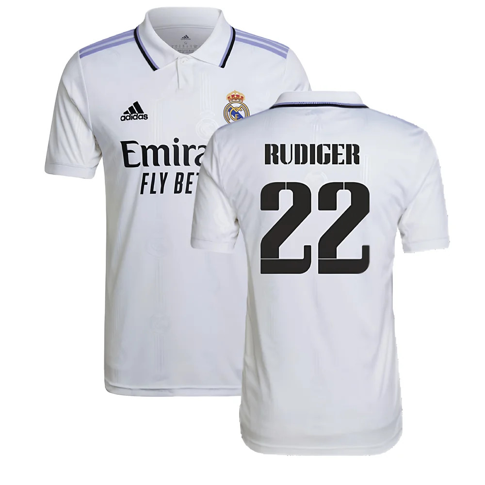 '22-'23 Real Madrid Home Shirt (Rudiger 22) Polyester Antonio Rudiger Made By: Adidas Men's White Xxl