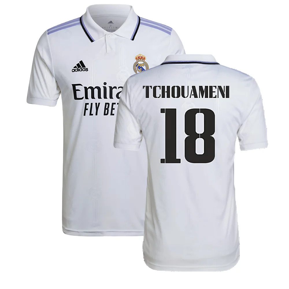 '22-'23 Real Madrid Home Shirt (Tchouai 18) Polyester Aurelien Tchouai Made By: Adidas Men's White Xxl