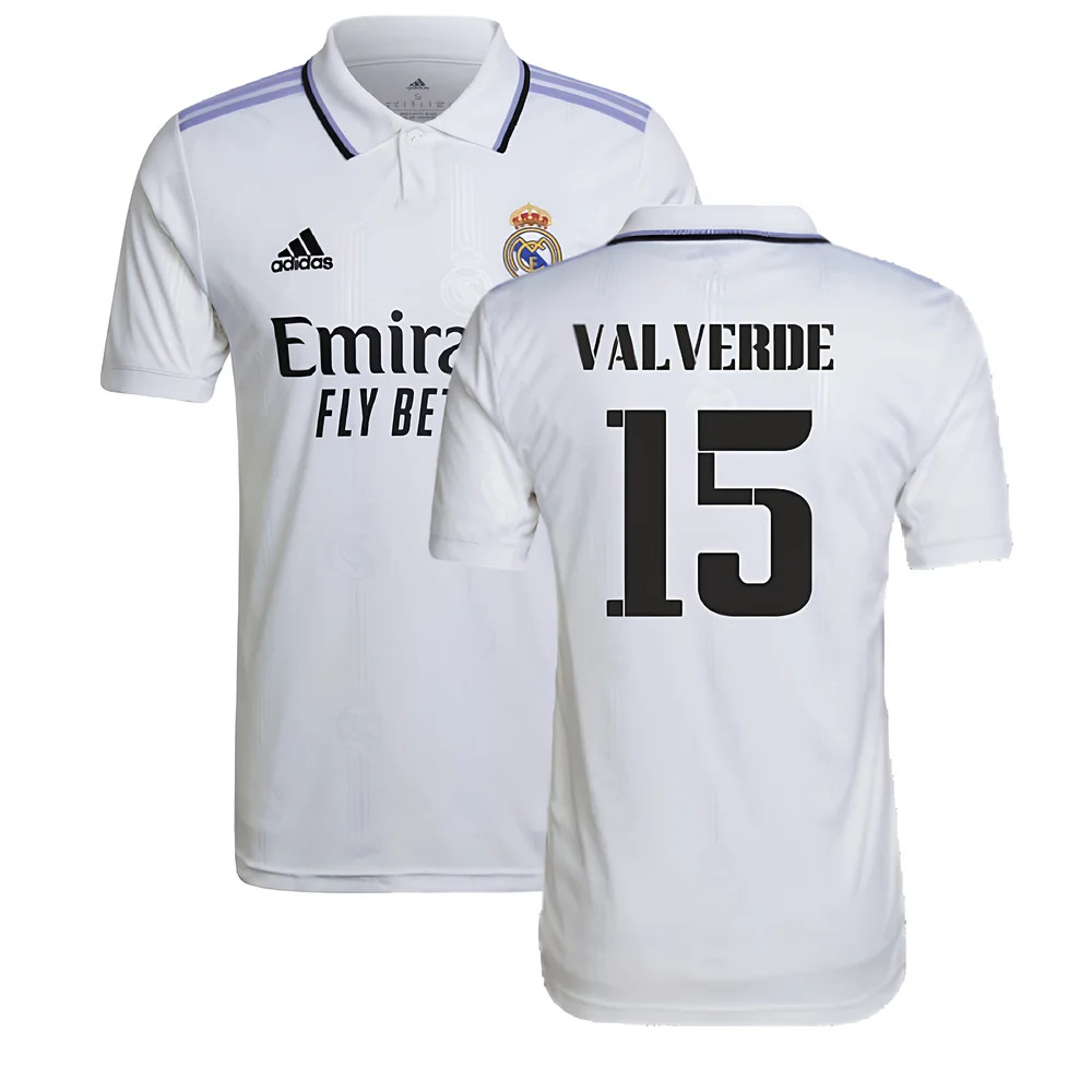 '22-'23 Real Madrid Home Shirt (Valverde 15) Polyester Federico Valverde Made By: Adidas Men's White 3XL