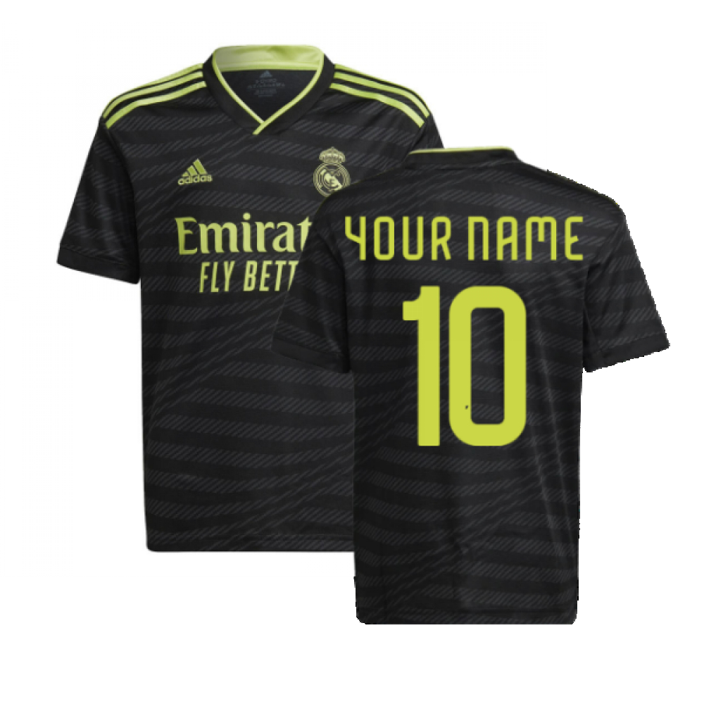 '22-'23 Real Madrid Third Shirt (Kids) (Your Name) Polyester Made By: Adidas Unisex Kids Black Size 15-16