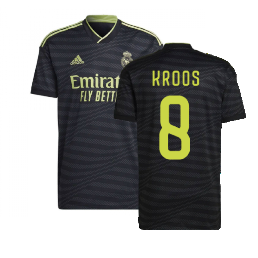 '22-'23 Real Madrid Third Shirt (Kroos 8) Polyester Toni Kroos Made By: Adidas Men's Black Extra Large